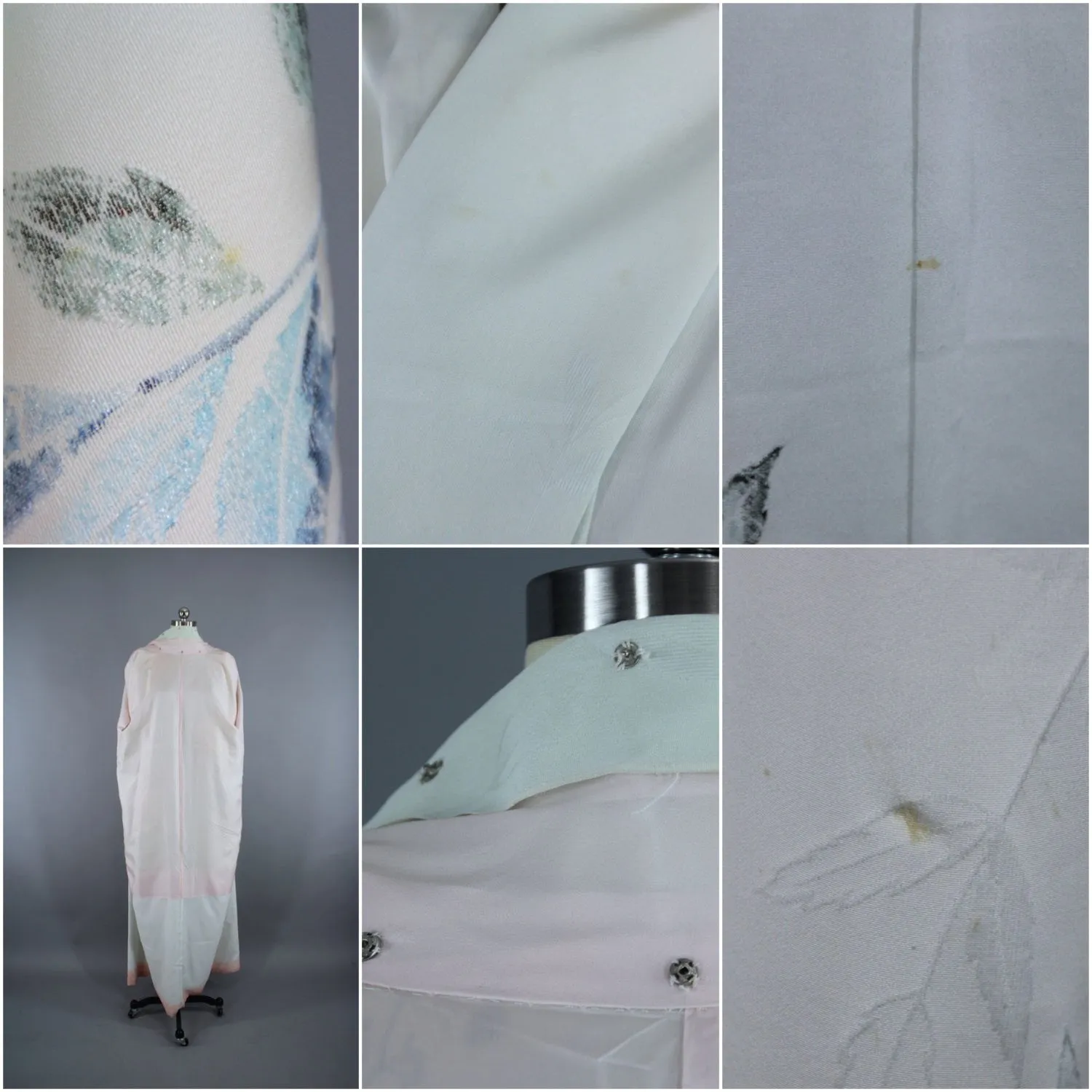 1960s Vintage Silk Kimono Robe / Pale Blue & Pink Floral
