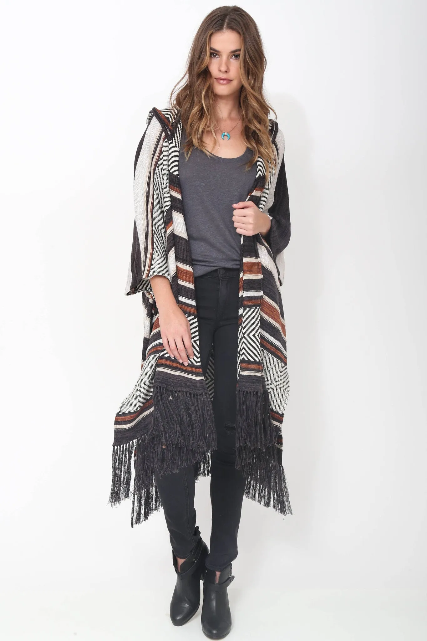 Alexis Hooded Kimono in Apache Leather