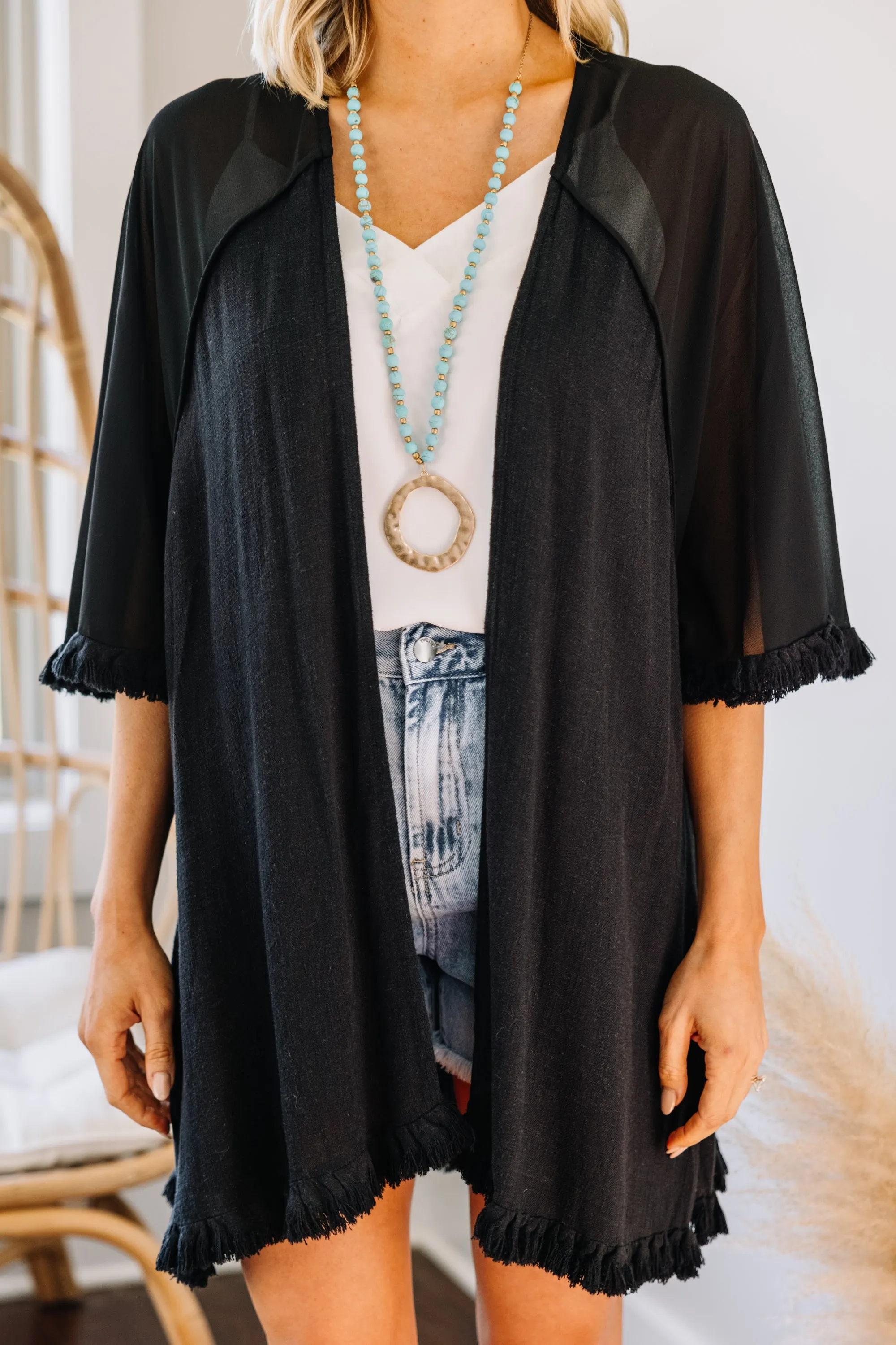 All You Can Do Black Linen Kimono