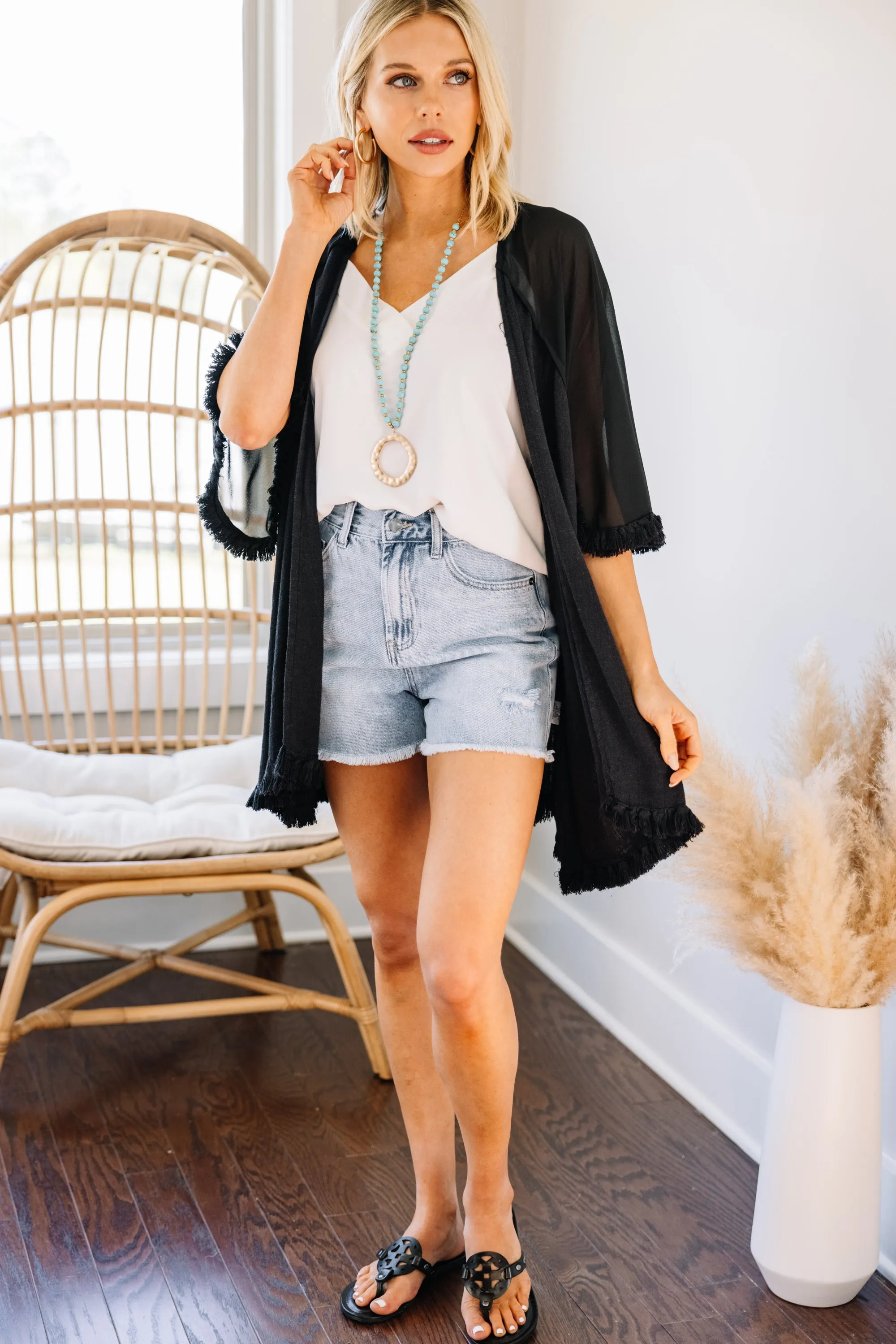 All You Can Do Black Linen Kimono