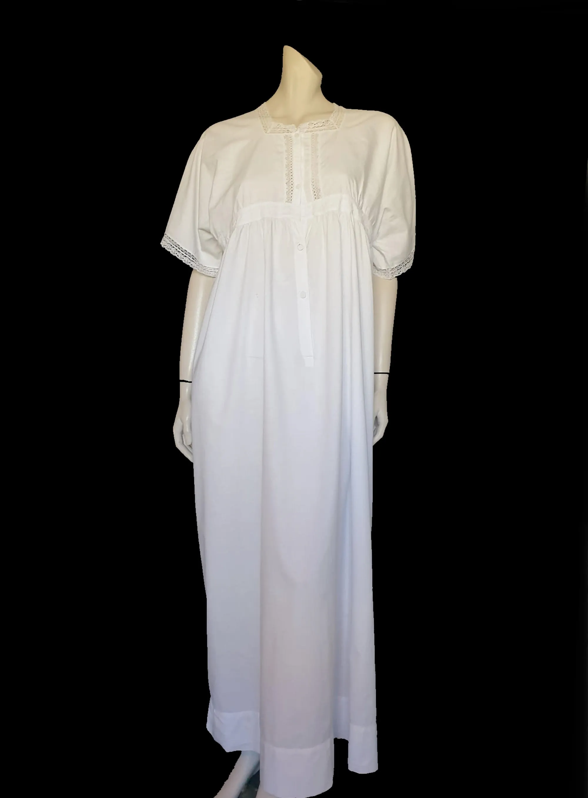 Antique Loose-fitting White Cotton Dress - M