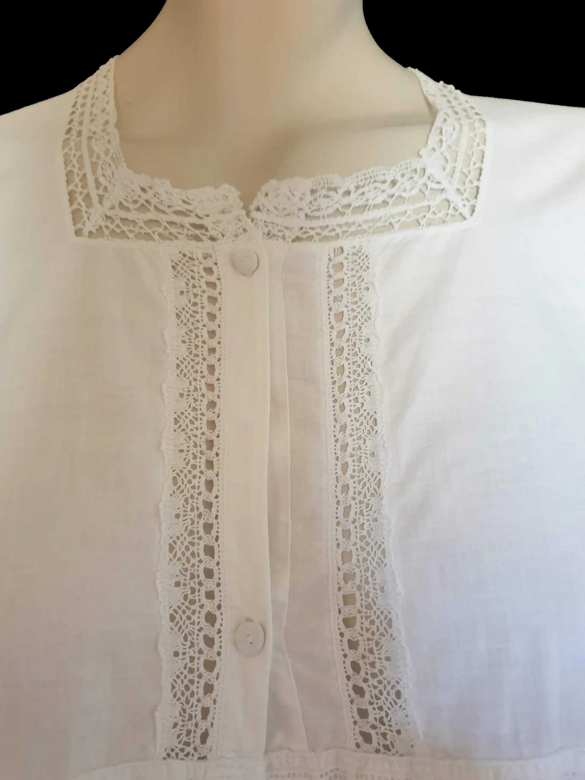 Antique Loose-fitting White Cotton Dress - M