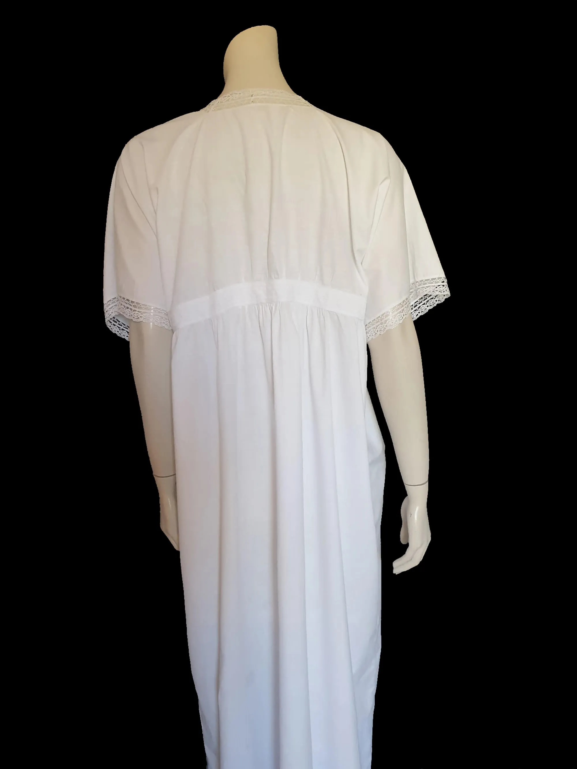 Antique Loose-fitting White Cotton Dress - M