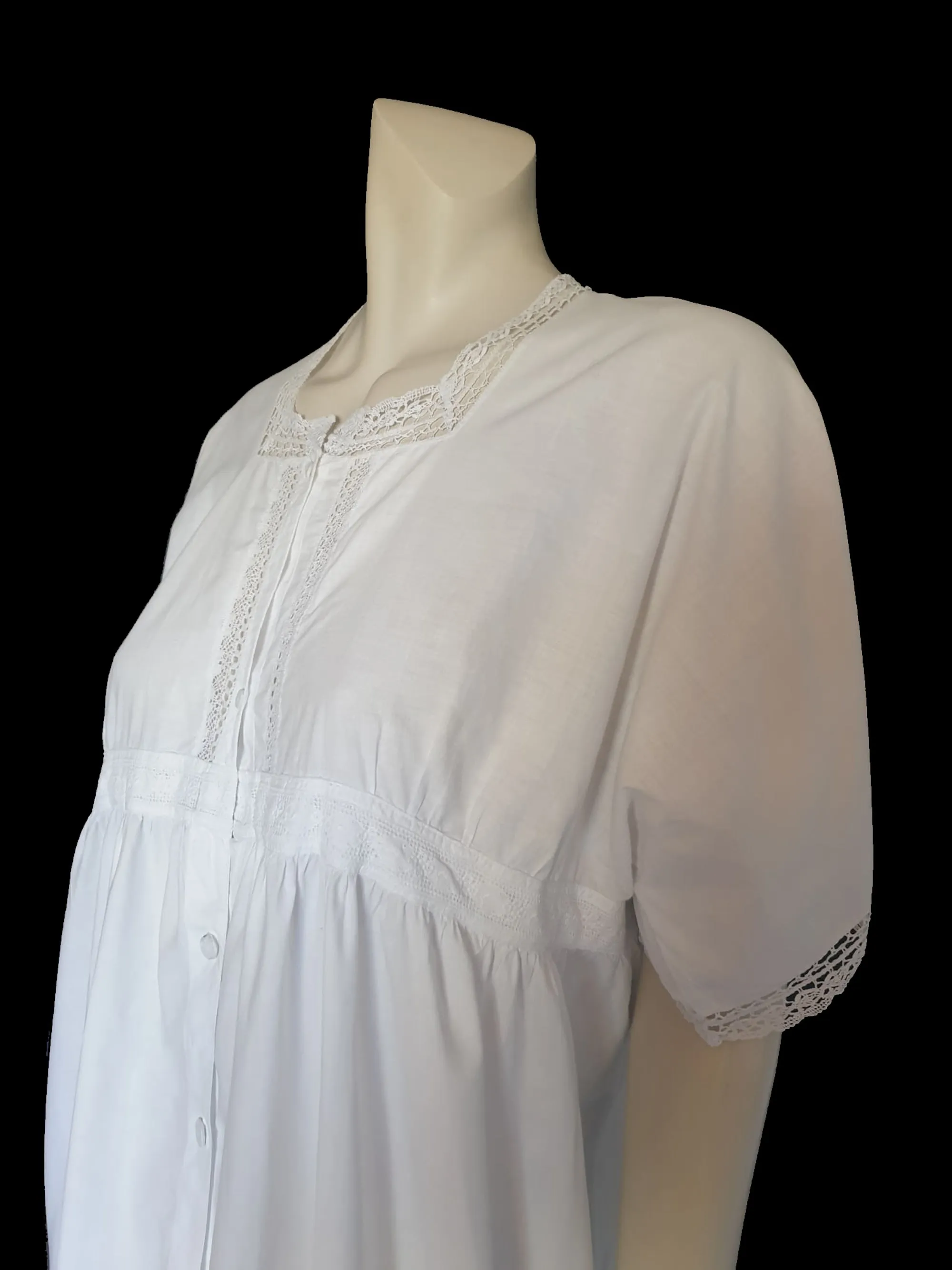 Antique Loose-fitting White Cotton Dress - M