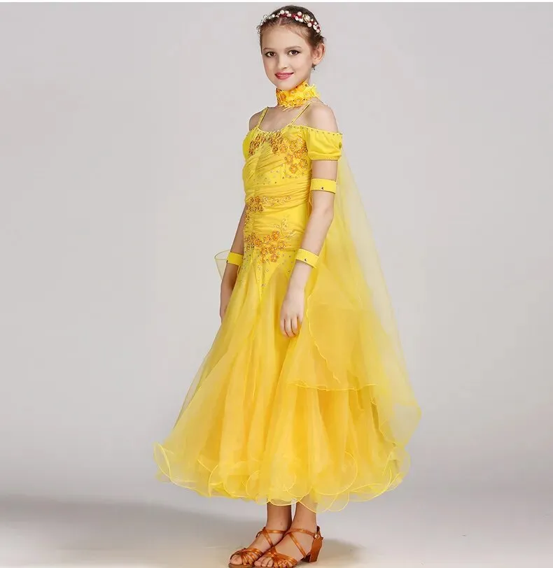 #B101 Floating Sleeves Childs Modern Dance Costumes-Ballroom Dress- Girls Ballroom Competition Dress
