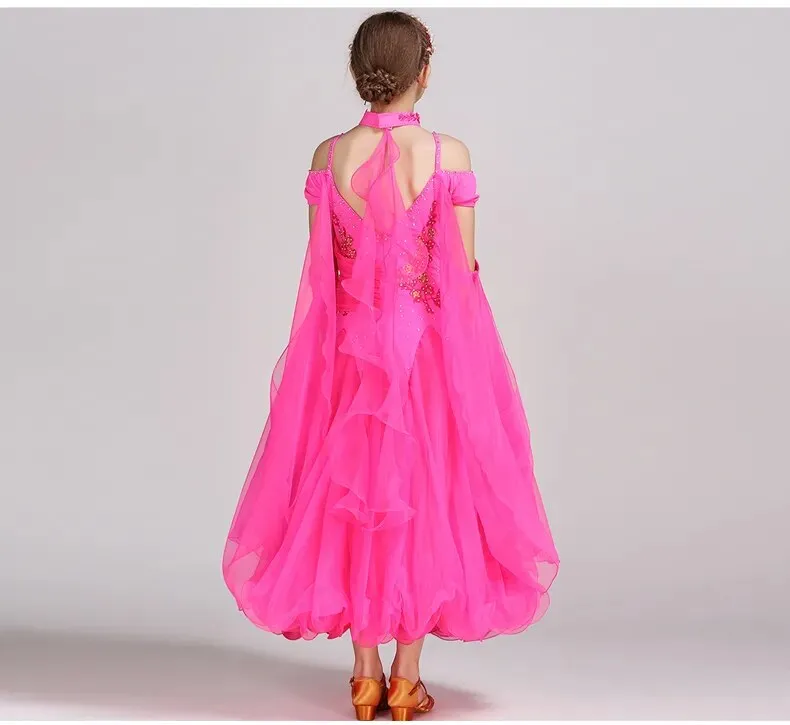 #B101 Floating Sleeves Childs Modern Dance Costumes-Ballroom Dress- Girls Ballroom Competition Dress