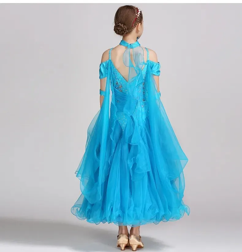 #B101 Floating Sleeves Childs Modern Dance Costumes-Ballroom Dress- Girls Ballroom Competition Dress