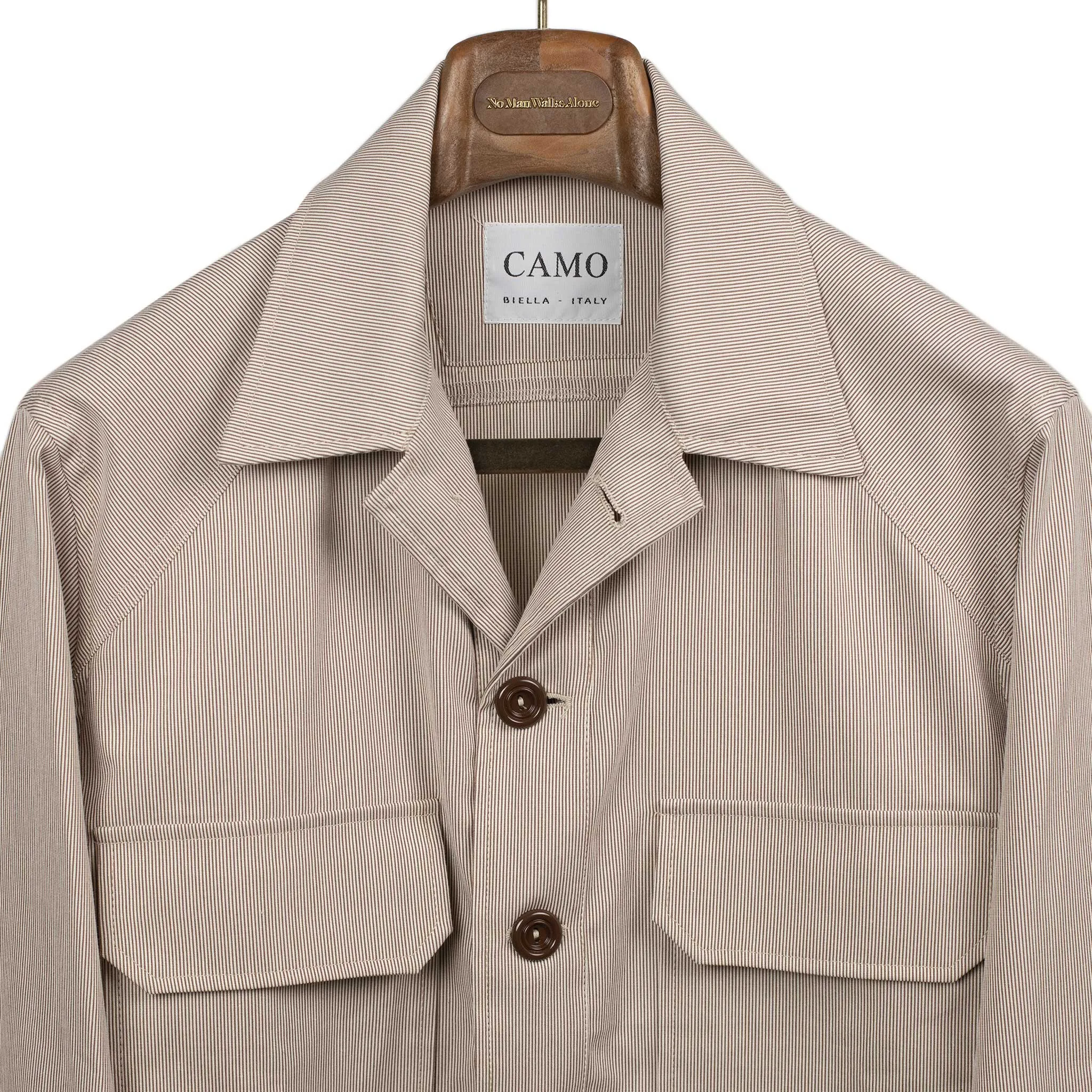 Balio shirt jacket in in beige and brown stripe cotton