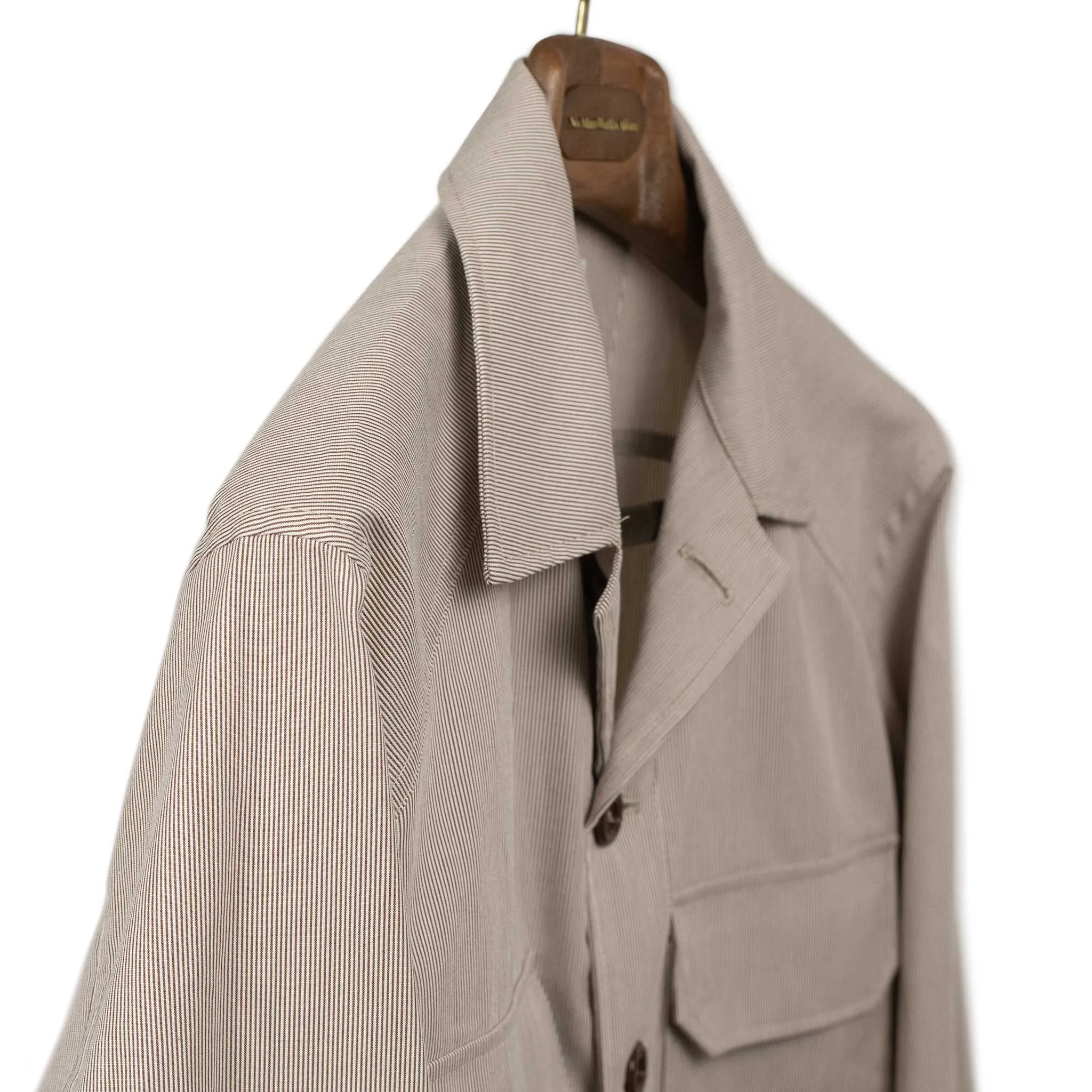 Balio shirt jacket in in beige and brown stripe cotton