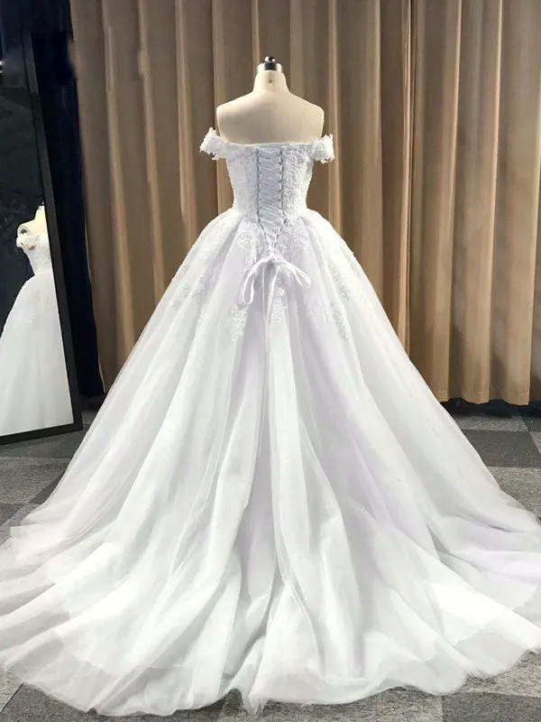 Ball Gown Cap Sleeve Lace Appliques Prom Dress 2022 Ivory Sweetheart Wedding Dress SMT07214