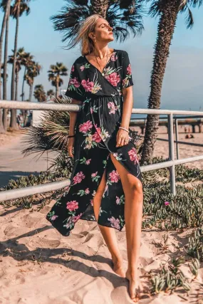Black Floral Wrap Maxi Dress