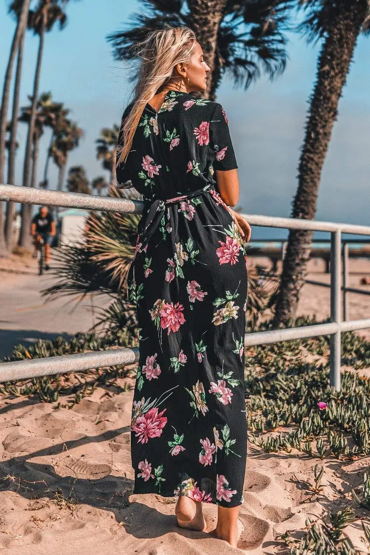 Black Floral Wrap Maxi Dress