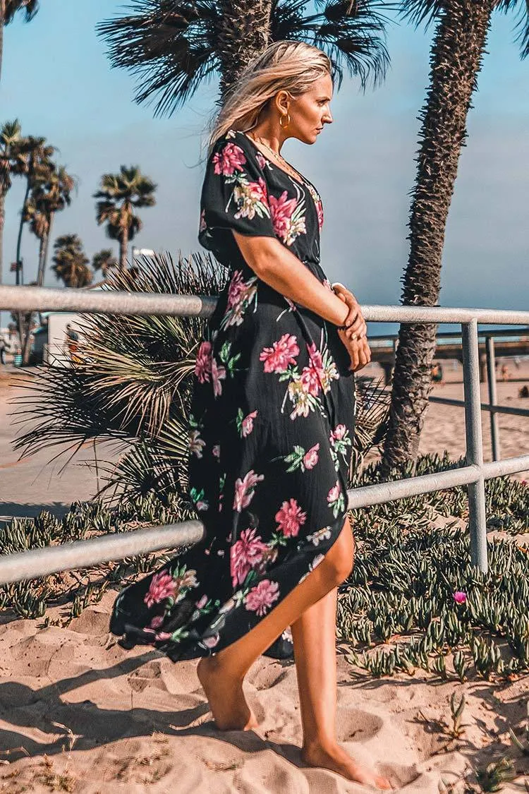 Black Floral Wrap Maxi Dress