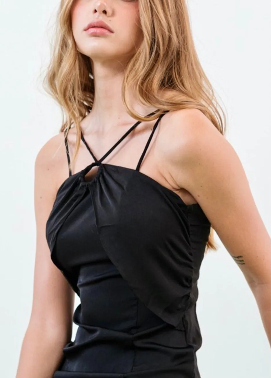 Black o-ring satin mini bodycon  dress