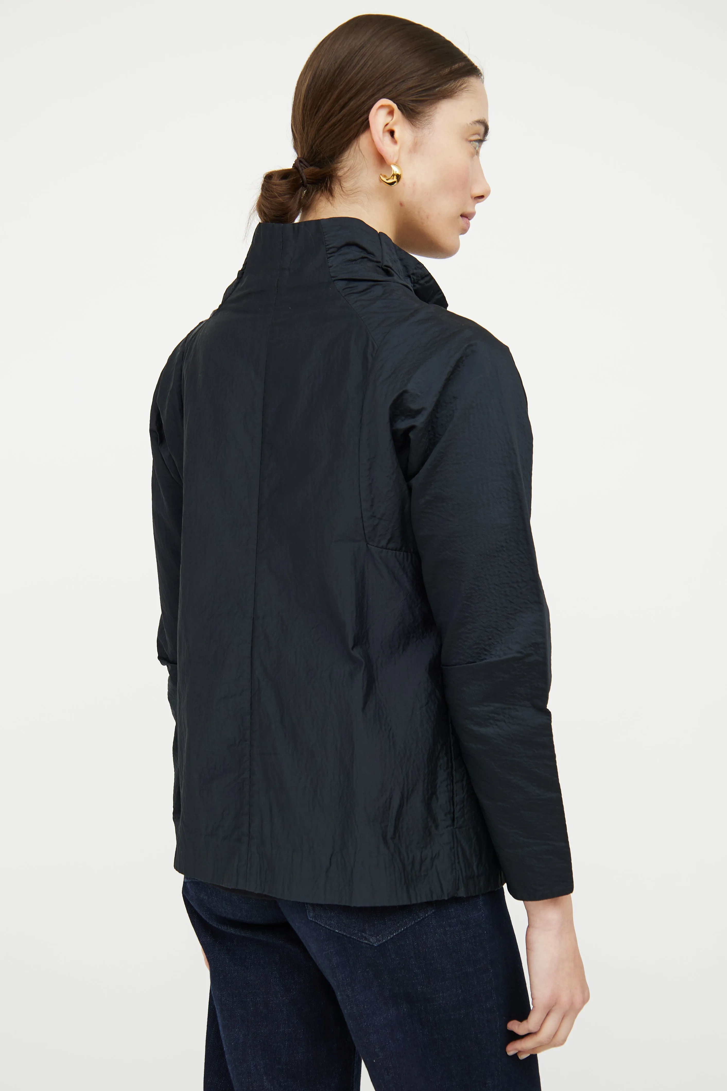 Black Seersucker Pleated Jacket