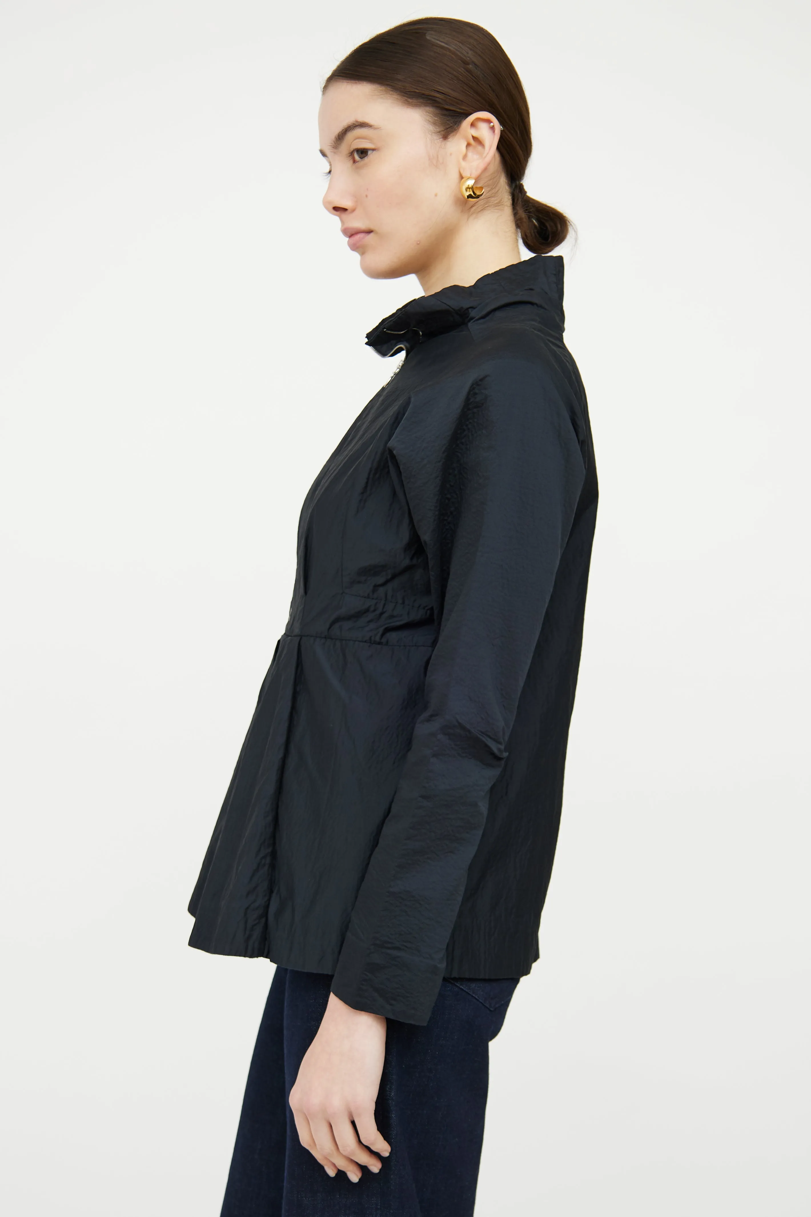 Black Seersucker Pleated Jacket