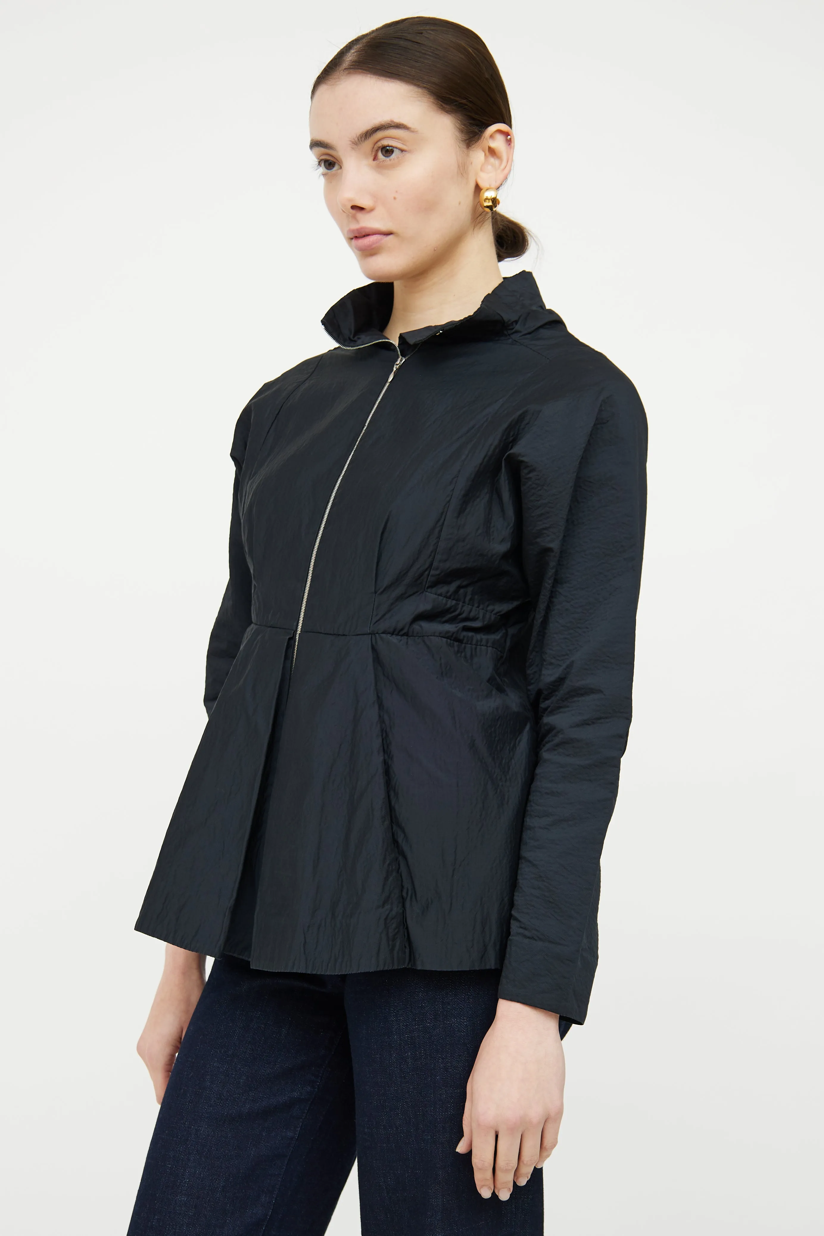 Black Seersucker Pleated Jacket