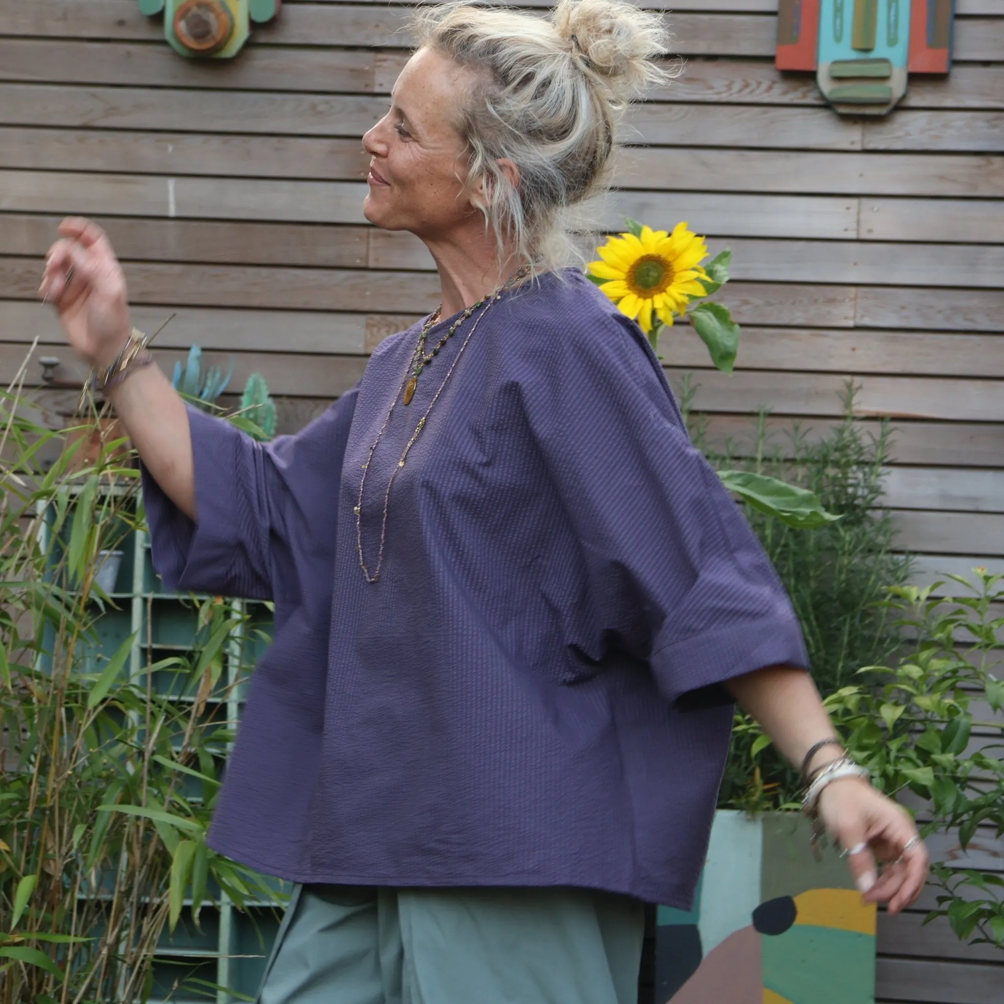 Blouse Nao - seersucker de coton prune