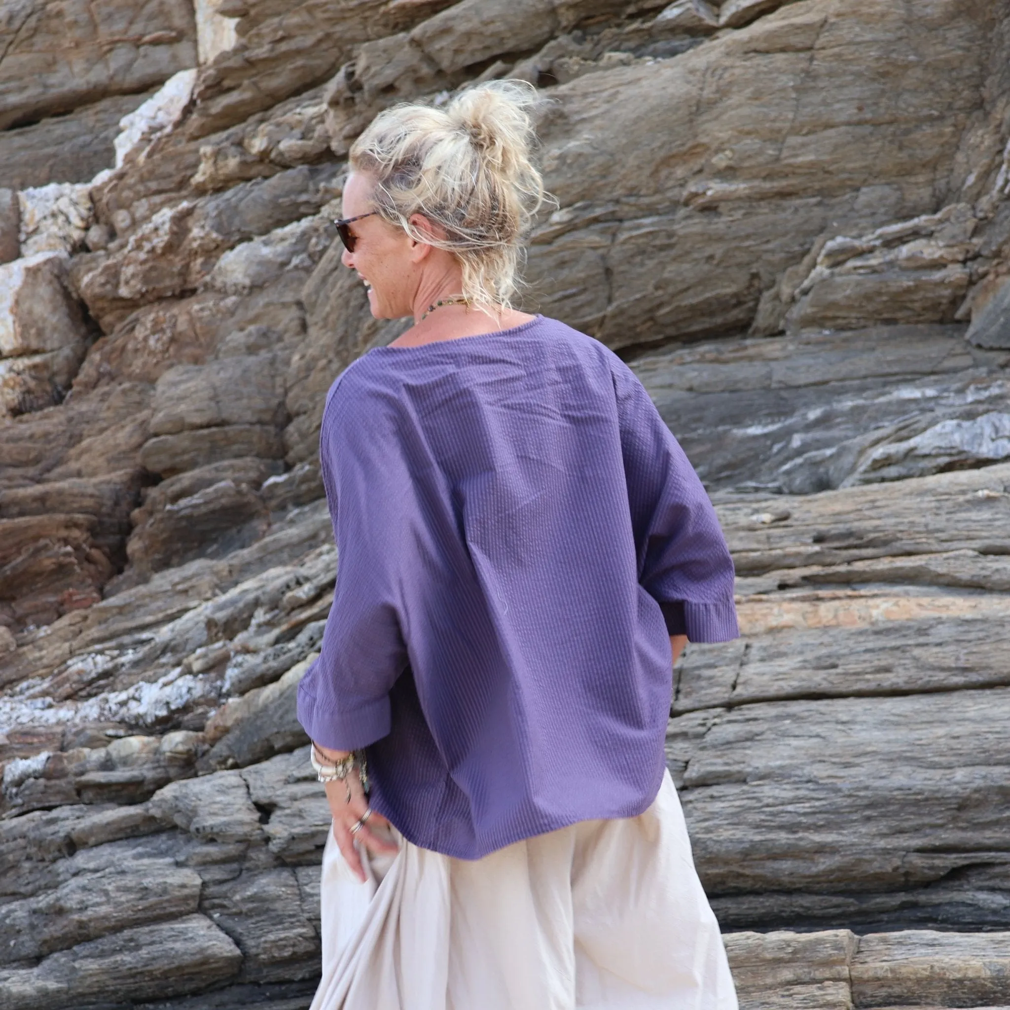 Blouse Nao - seersucker de coton prune