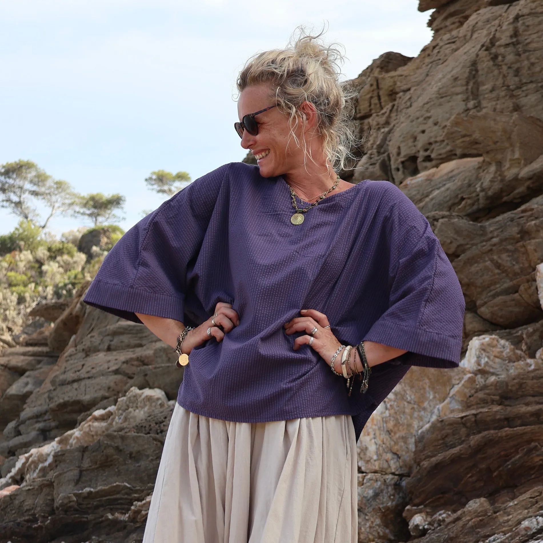 Blouse Nao - seersucker de coton prune