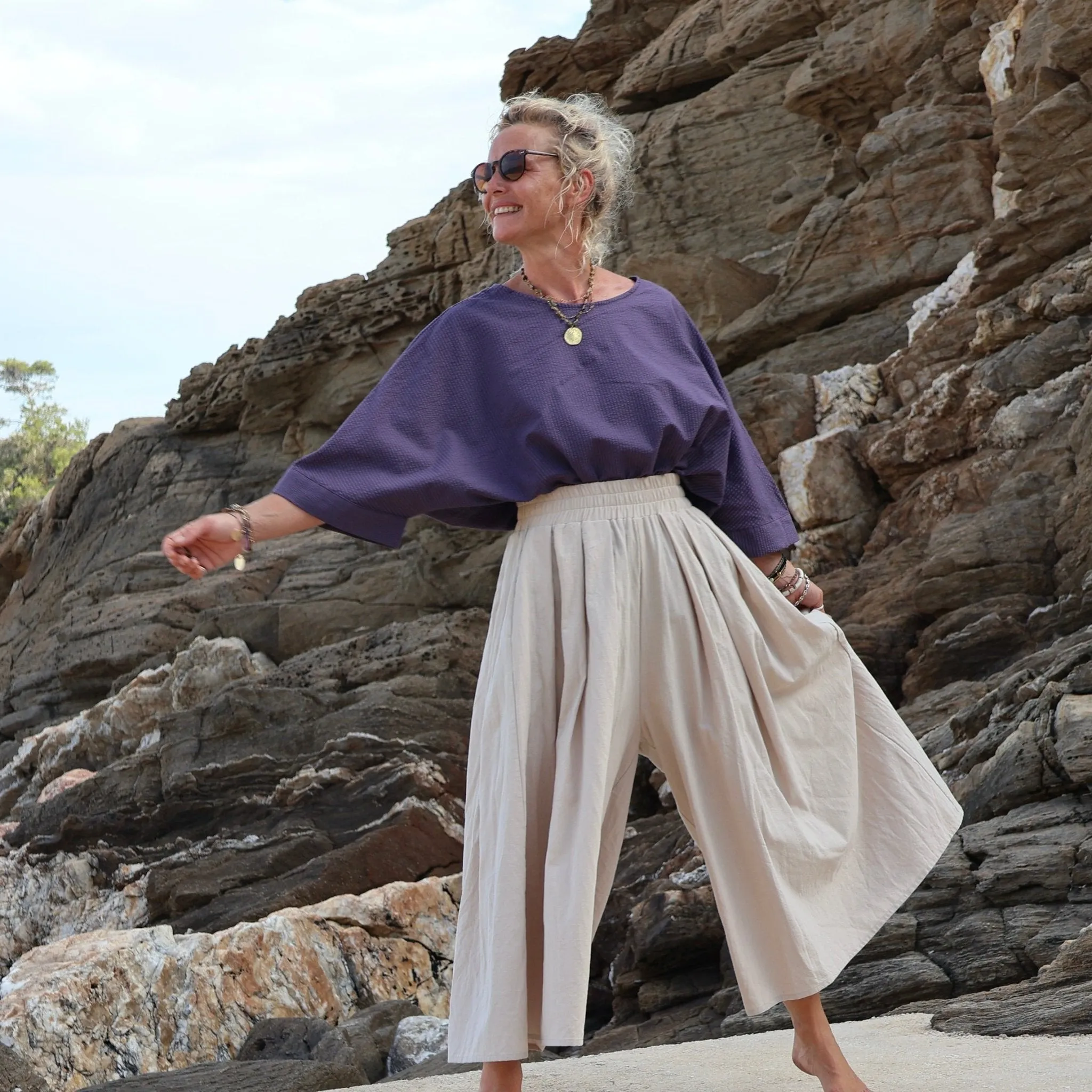 Blouse Nao - seersucker de coton prune