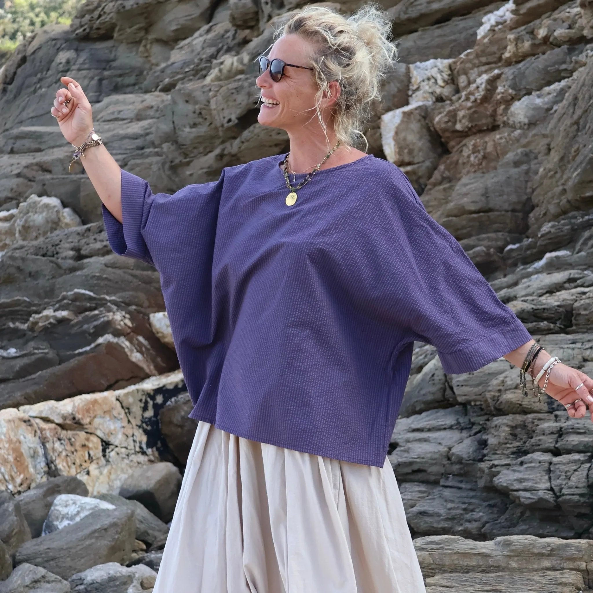 Blouse Nao - seersucker de coton prune