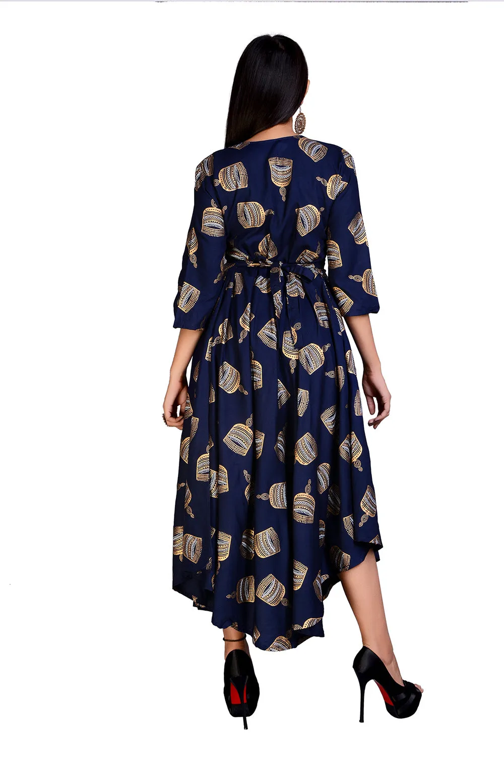 Blue Rayon Long Gold Traditional Maxi