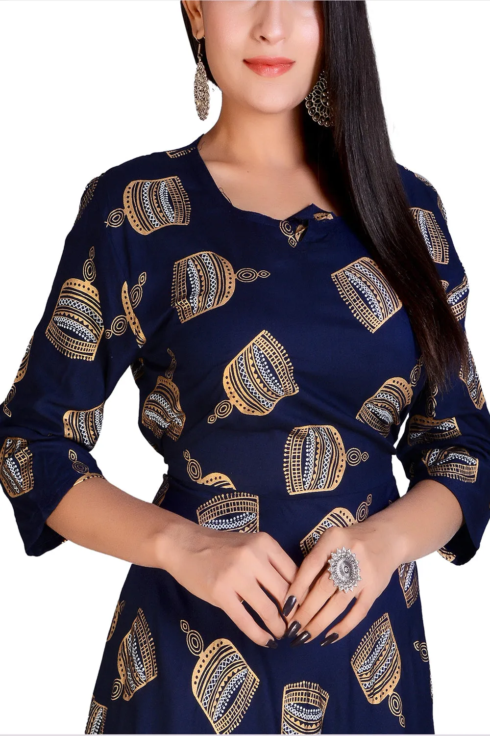 Blue Rayon Long Gold Traditional Maxi
