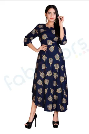 Blue Rayon Long Gold Traditional Maxi