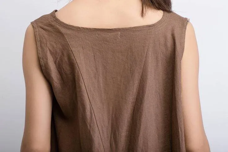 Brown Linen dress, long linen dress, midi Dress, linen dress, sleeveless dress, womens dresses, asymmetrical dress, summer dress (C488)