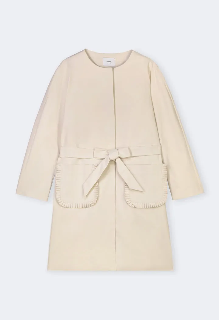 Choice Solid Front Pockets Belted Jacket Sand