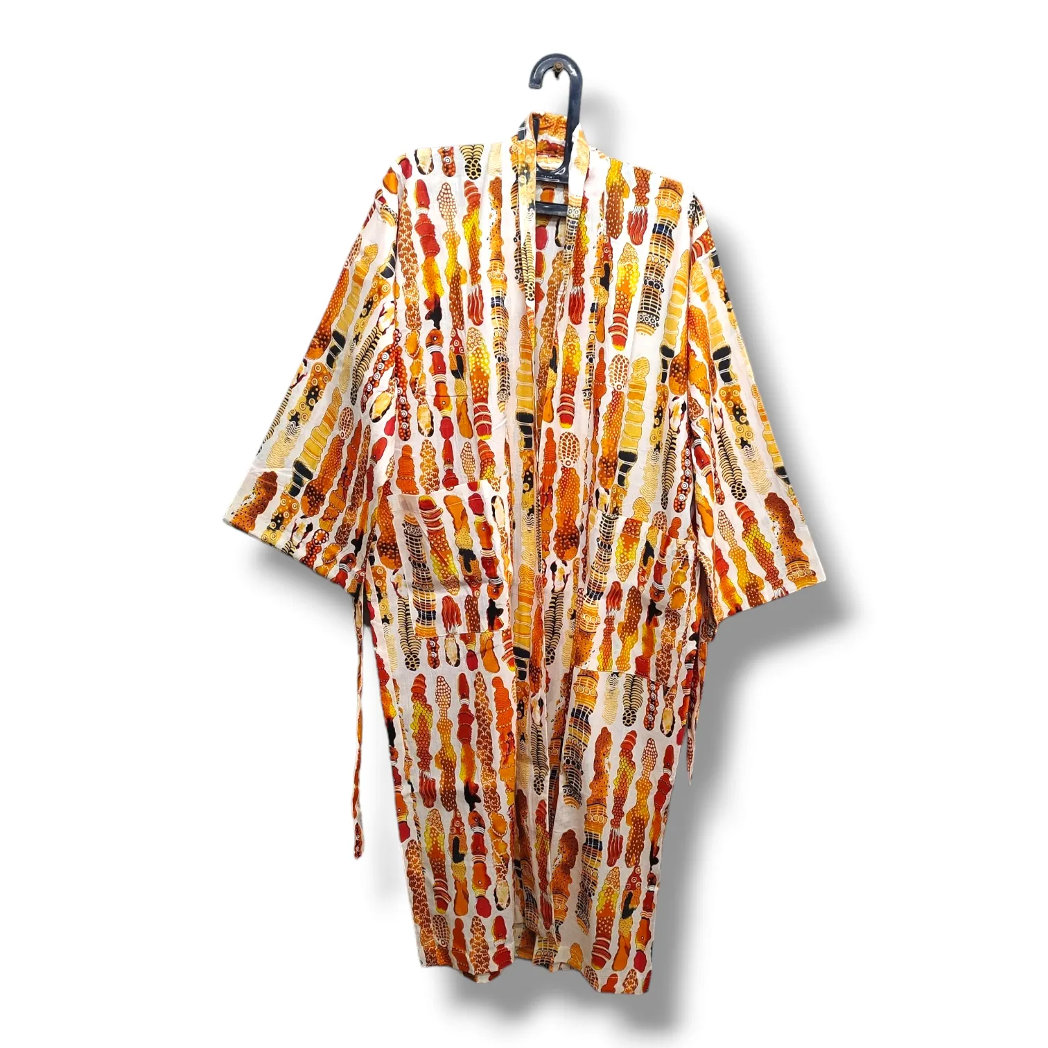 Cotton Hand Printed Kimono Robe Fire inspired