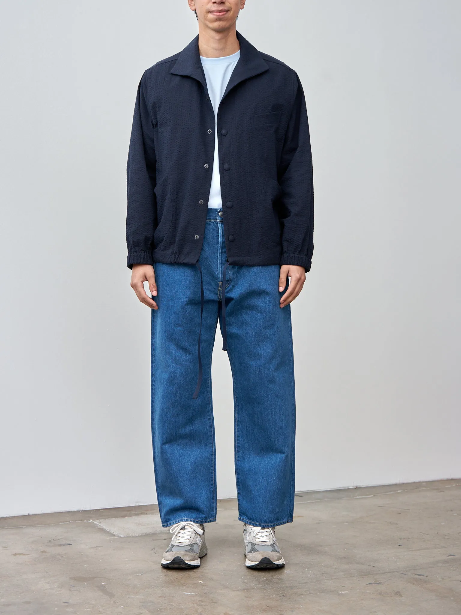 Cotton Seersucker Coach Jacket - Dark Navy