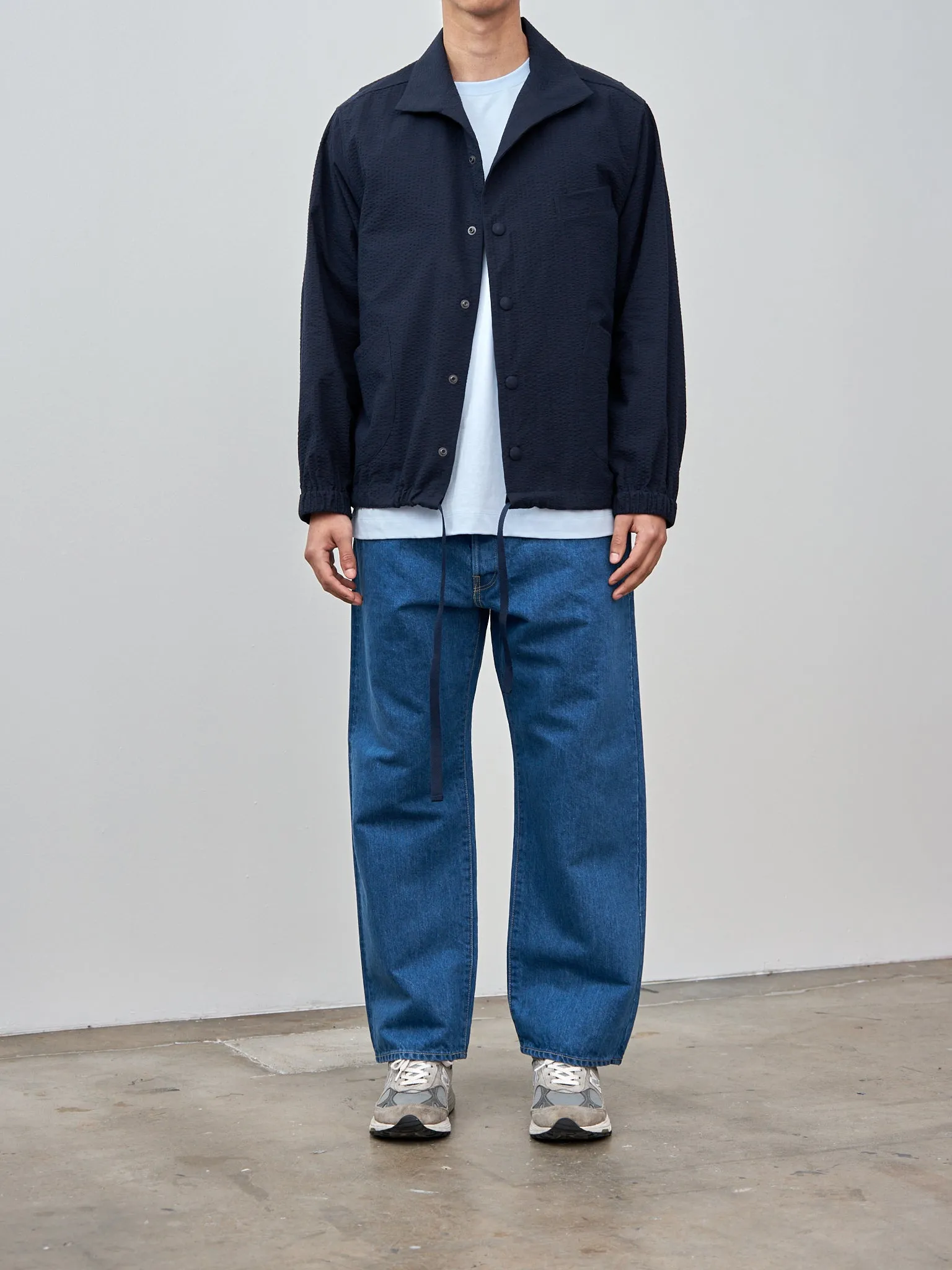 Cotton Seersucker Coach Jacket - Dark Navy
