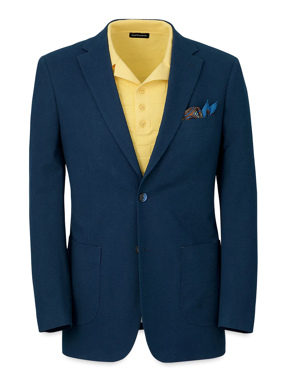 Cotton Stretch Seersucker Notch Lapel Suit Jacket - Navy