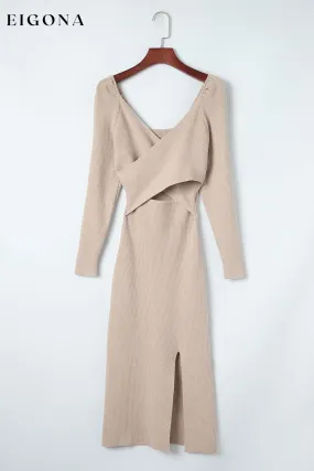 Crisscross Long Sleeve Slit Sweater Dress