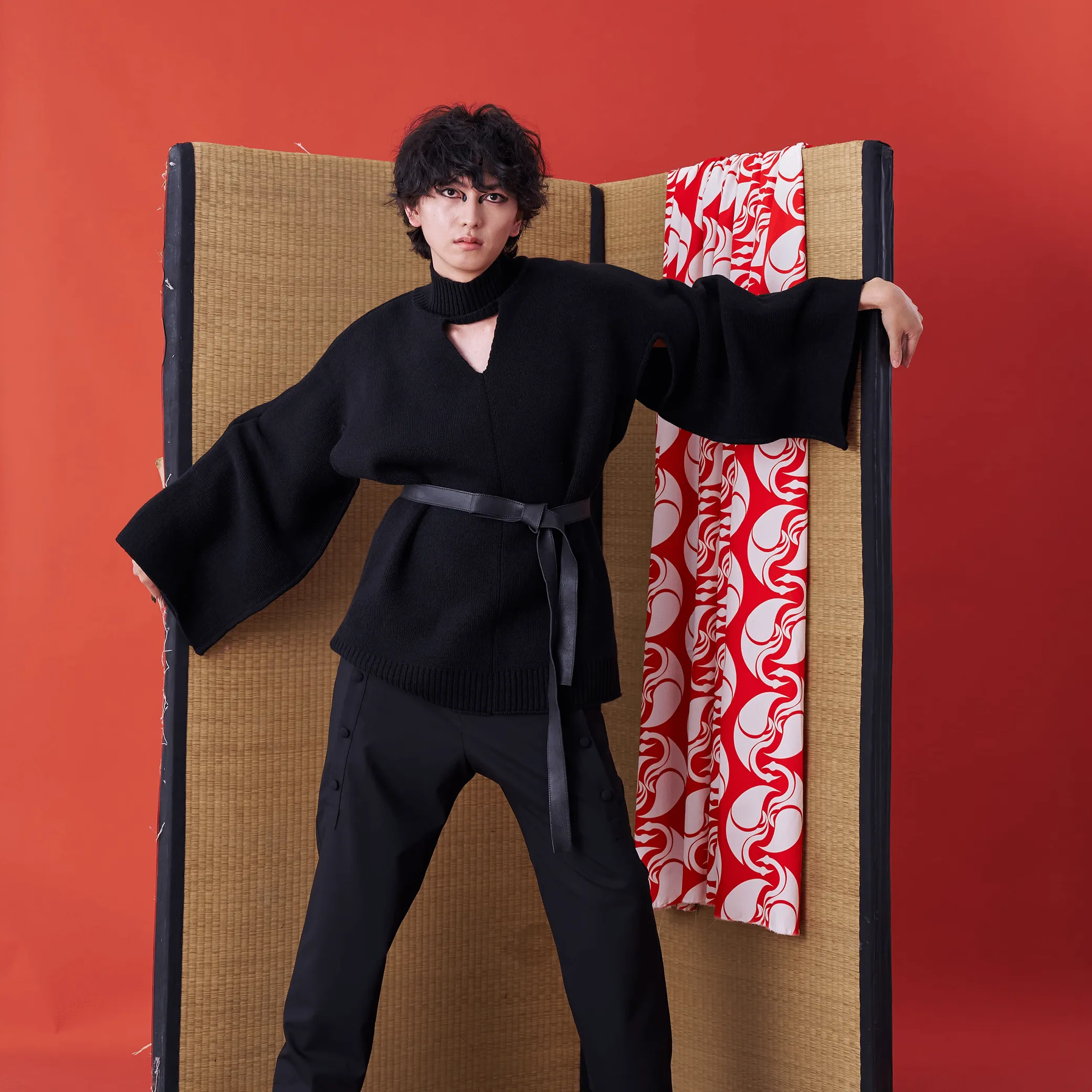 Deconstructed Kimono Sleeve Tie Sweater
