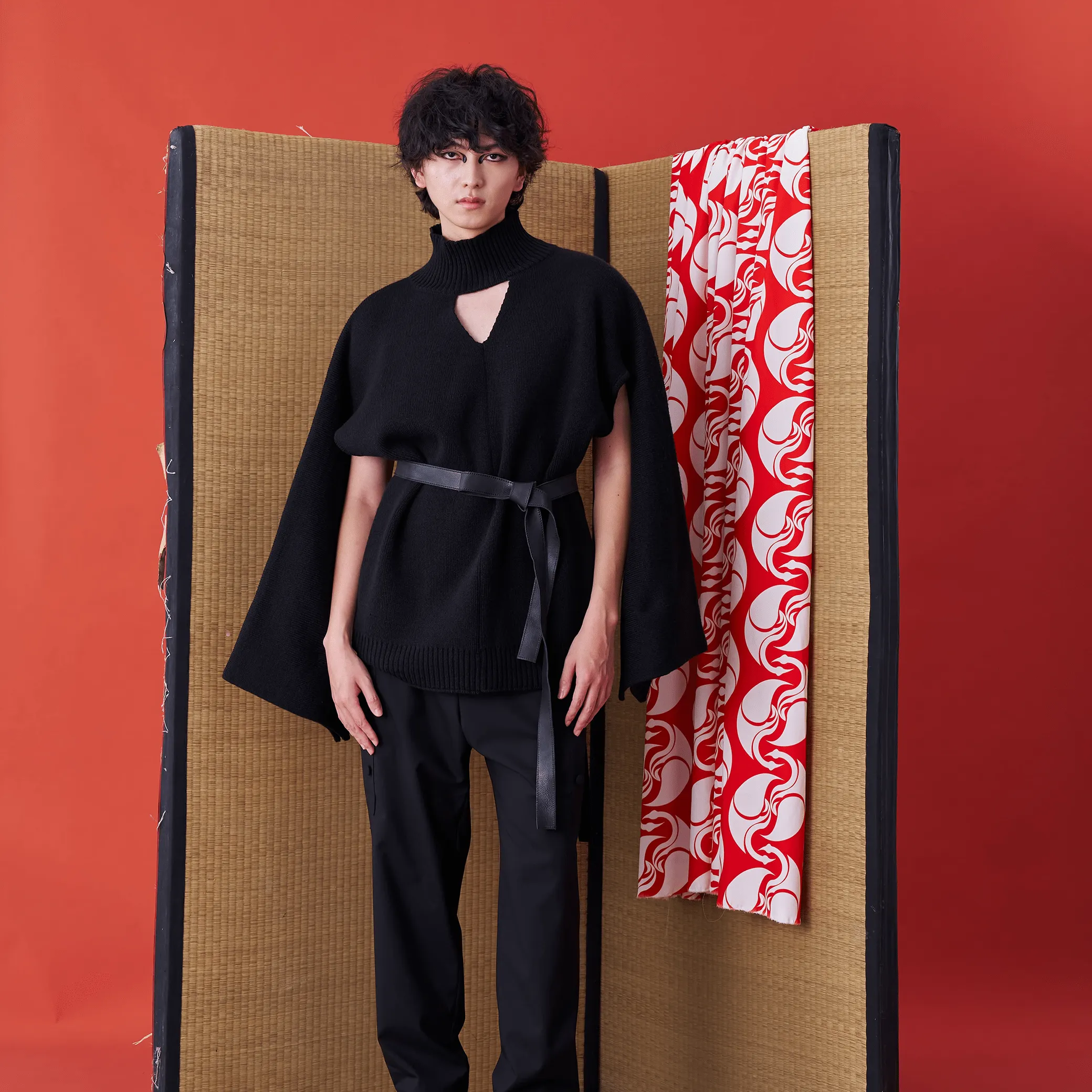 Deconstructed Kimono Sleeve Tie Sweater