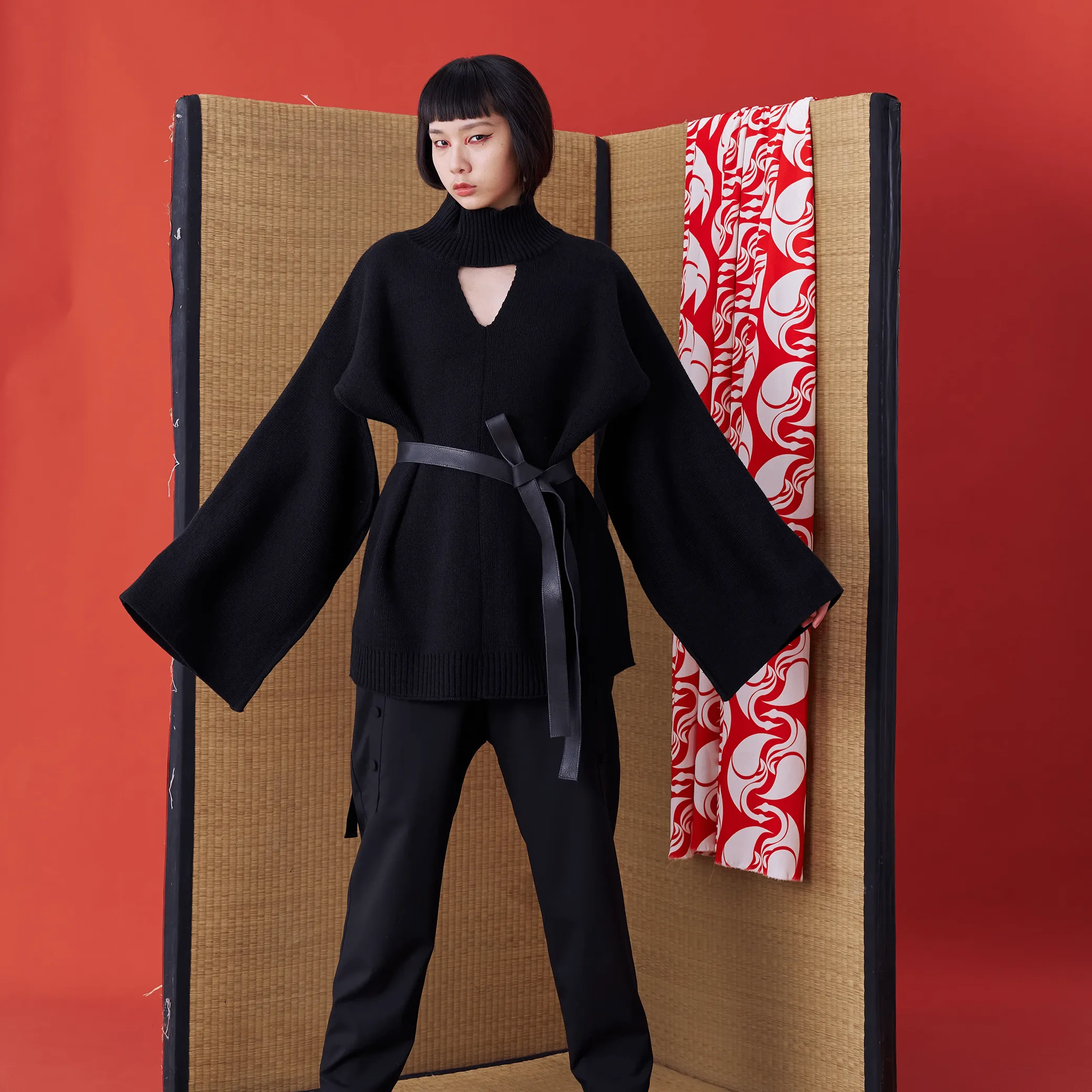 Deconstructed Kimono Sleeve Tie Sweater