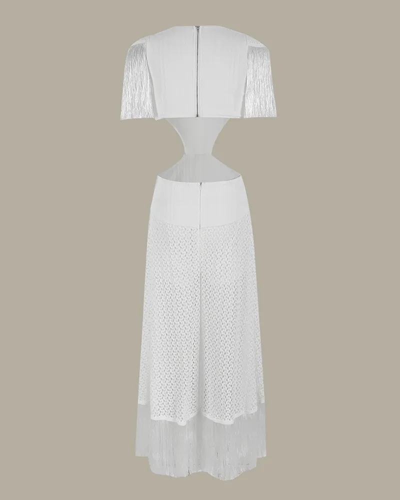 Deep V-Neck Backless High-Waisted Tassel Dress