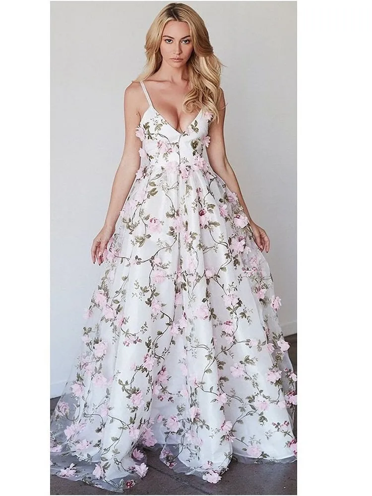 Delicate White Prom Dress with 3D flowers Lace | Sweet 8th Grade Formal Dress