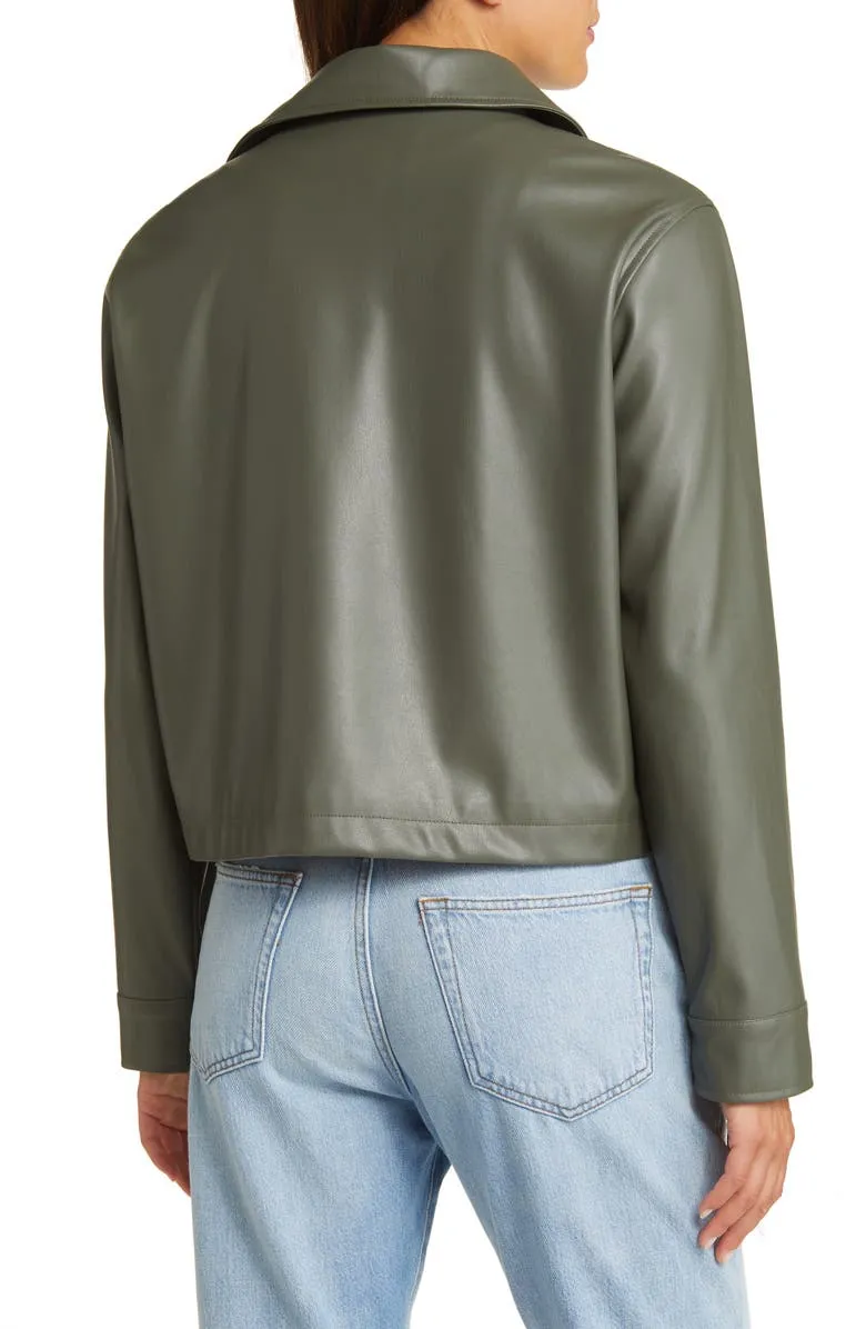 Faux Leather Crop Shirt Jacket