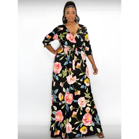 Floral Faux Wrap Maxi Dress - Plus Size 1XL, 2XL, 3XL
