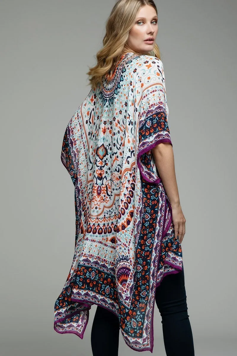 Floral Kimono with Motif Border