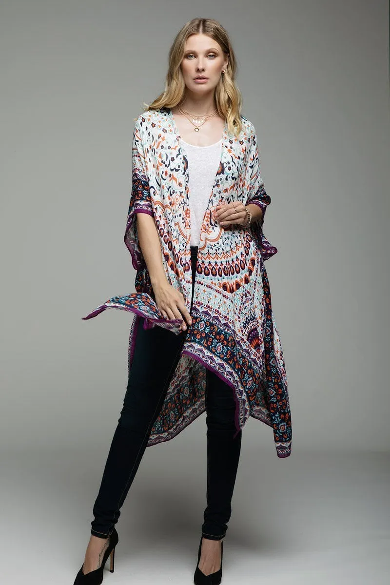 Floral Kimono with Motif Border