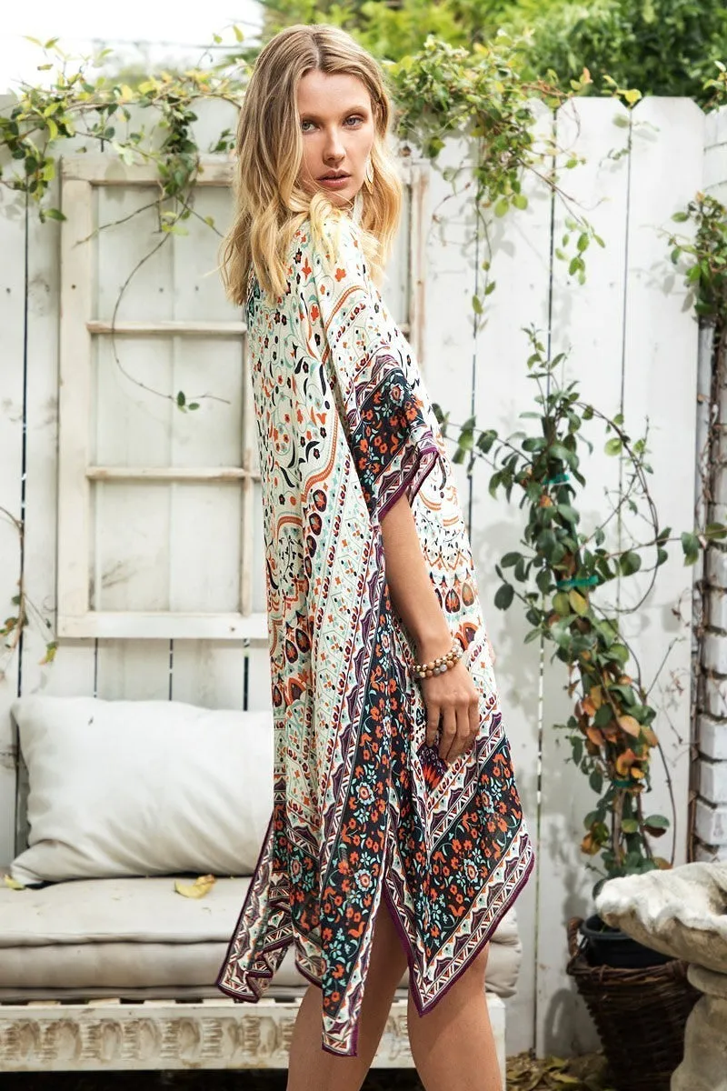 Floral Kimono with Motif Border