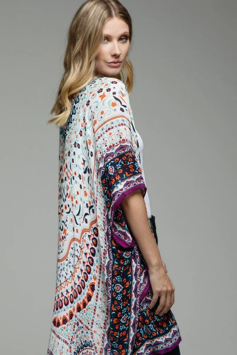 Floral Kimono with Motif Border