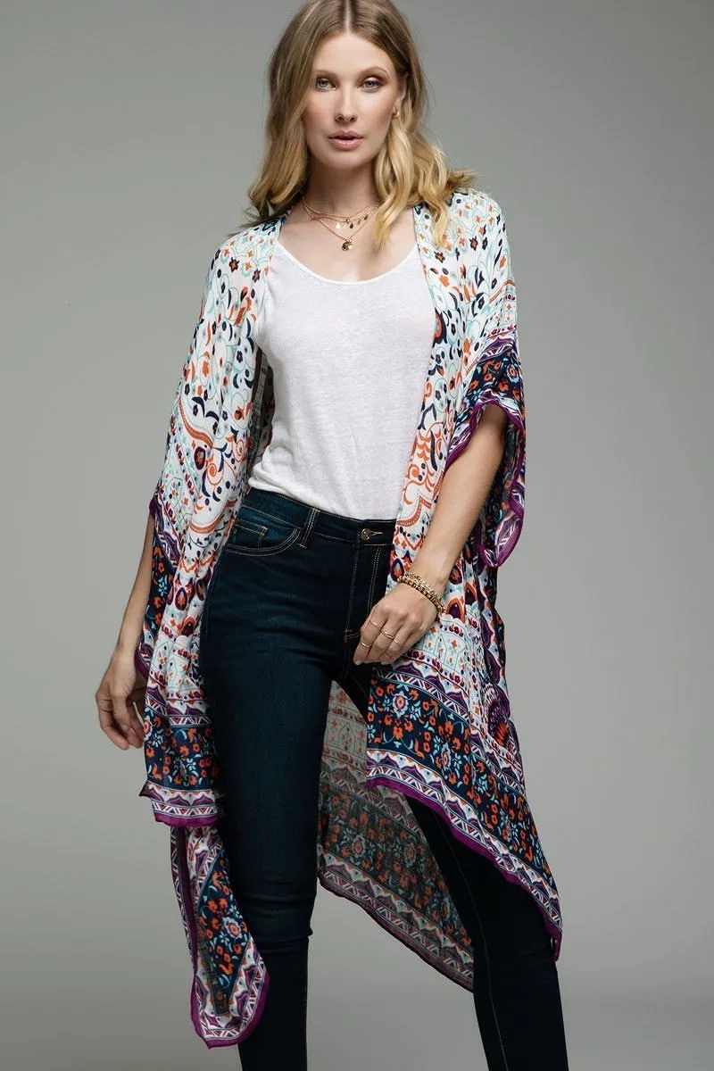 Floral Kimono with Motif Border