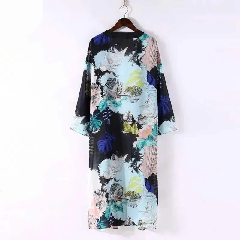 Floral Print Half-Sleeve Kimono