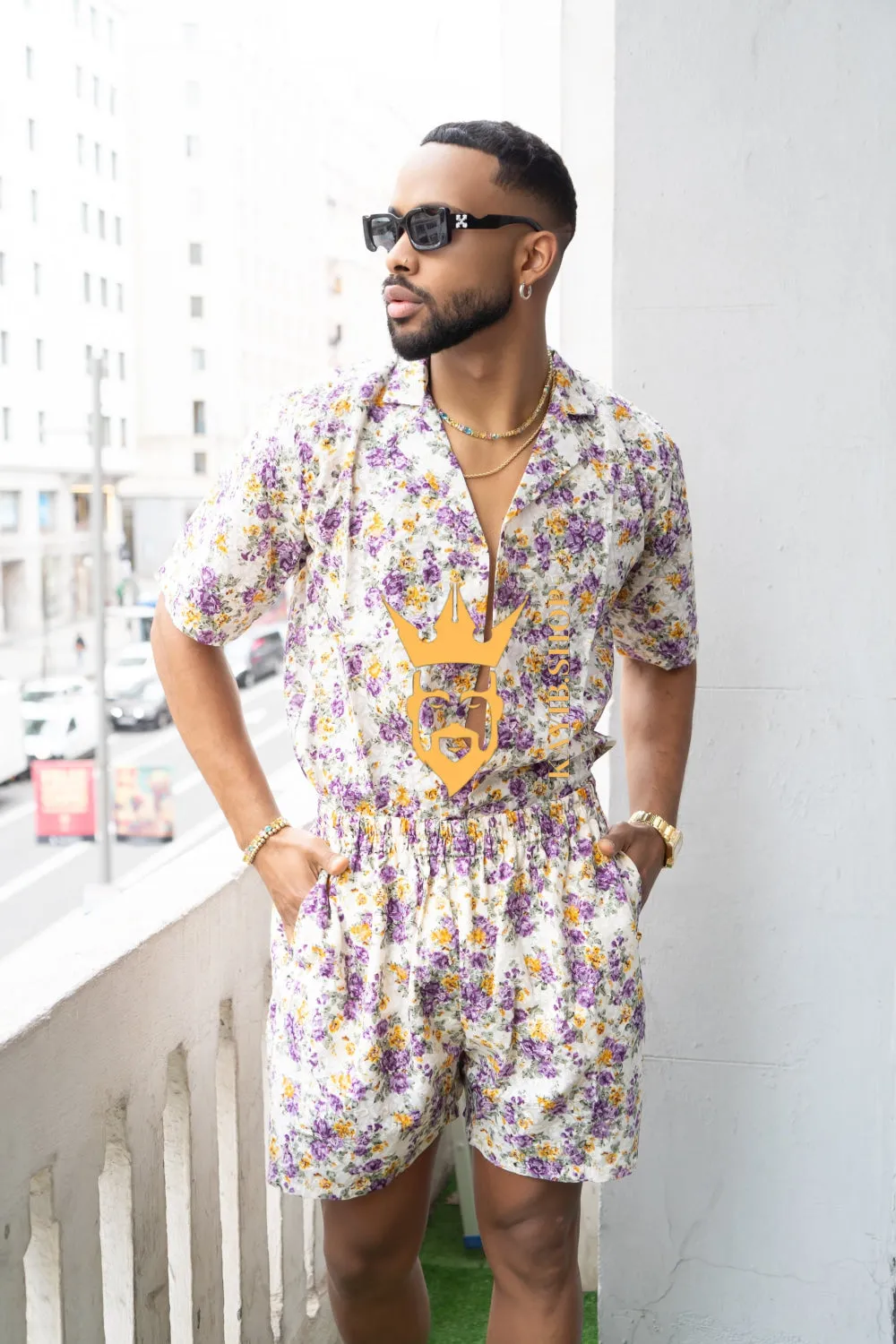 Flowers Spring/Summer Men's Lace Two-Piece Clothing